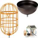 Metal Suet Ball Holder + Water Bowl Set for Birds - Compatible with Most Outdoor Smart Feeders - Oval-Shaped Suet Ball for Outdoors - Bird Feeder Replacement Parts with 5mm Screw (Orange)