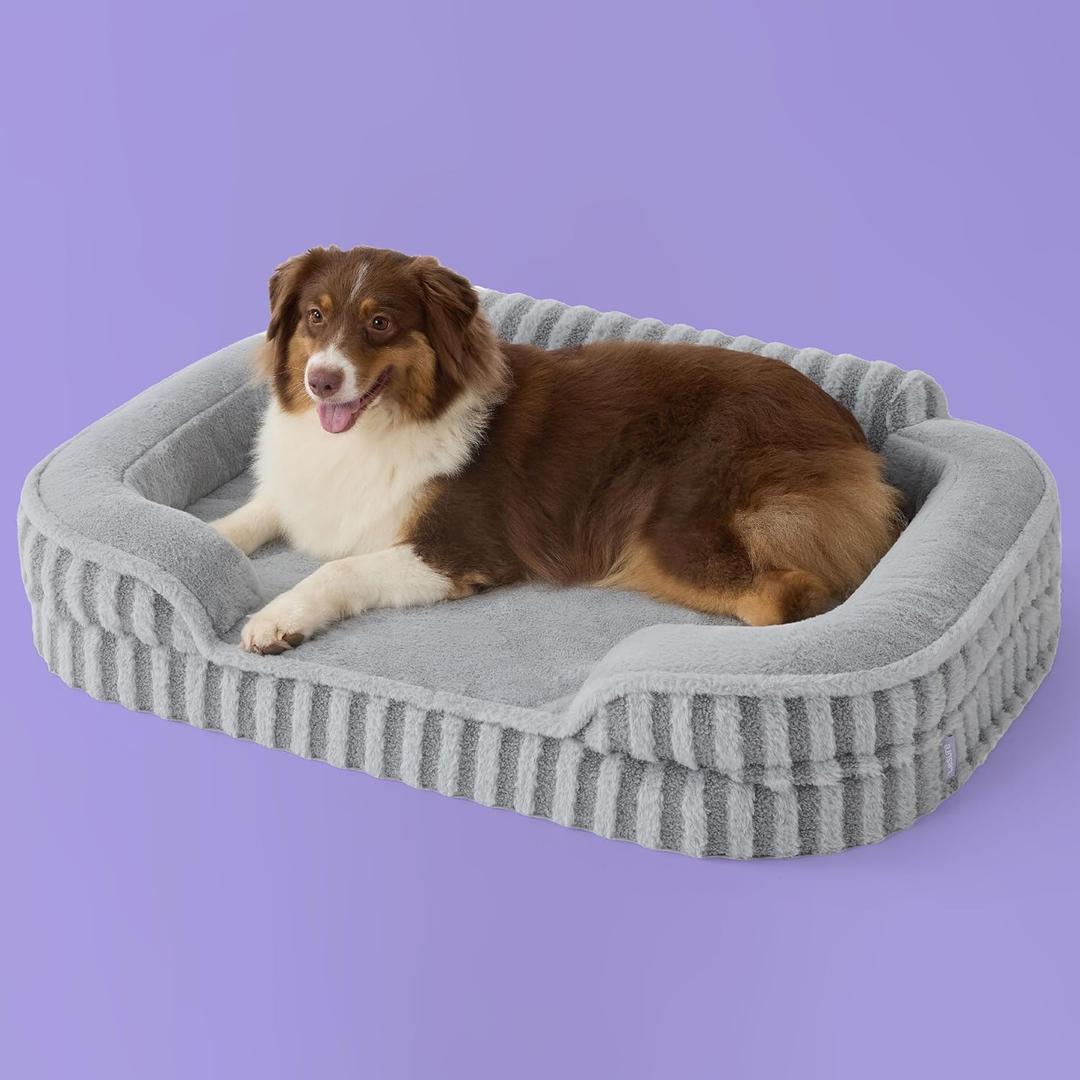 LE SURE Cute Dog Beds Large Sized Dog, Orthopedic Waterproof Large Pet Bed with Sides, High Back Non-Slip Bottom and Egg-Crate Foam Pet Couch Sofa with Washable Removable Cover, Grey (35.0"L x 25.0"W x 7"Th)