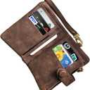 Wallets for Women Bifold Small Rfid Soft Leather Ladies Wallets Trifold Womens Wallets Billfolds Mini Wristlet Clutch Cute Zipper Coin Purse with Wrist Strap (Brown)