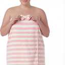 Towel Wrap for Women Plus Size (XL-2XL) with Hair Towel Wrap, Microfiber Bath Wrap Soft & Comfortable Absorb Water Body Wrap Oversized Button Design, Pink Stripe,XL-2XL