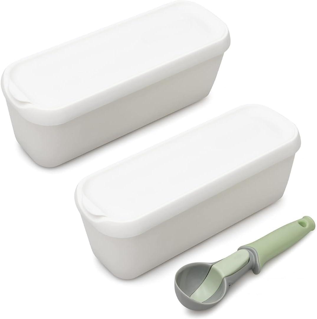 Katai  Ice Cream Container Tub 1.5 Qt (2 Pack)  Reusable Freezer Containers with Lids for Homemade Ice Cream, Gelato & Frozen Yogurt  White