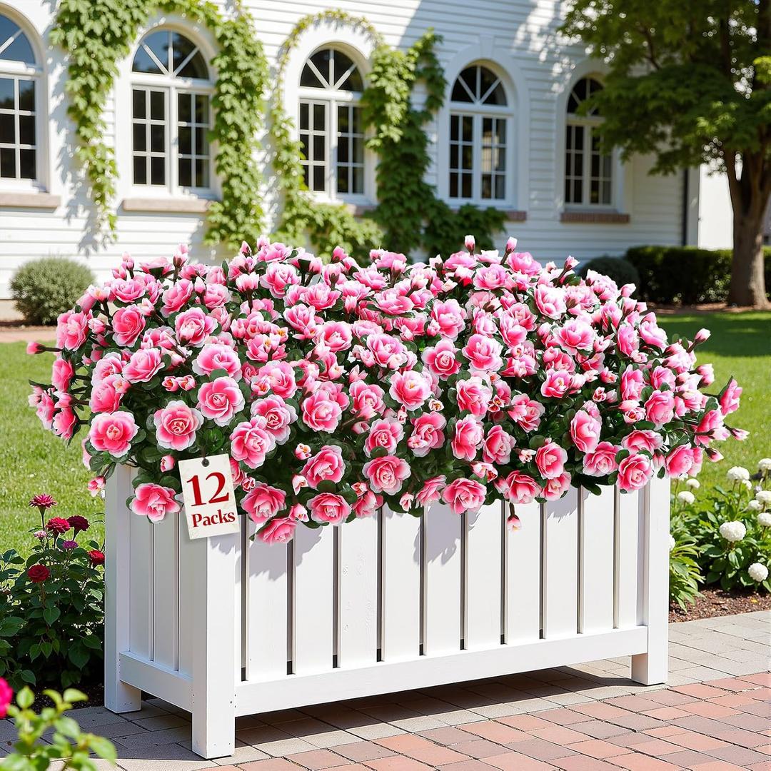 Alupssuc 12 Large Bundles Artificial Flowers for Outdoors Spring Decoration, UV Resistant Faux Flowers Silk Camellia Realistic Fake Flowers for Yard Patio Planter Porch Balcony Garden, Pink