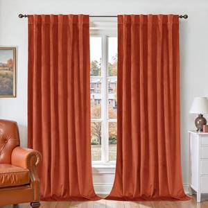 BGment Luxury Velvet Curtains 90 Inches for Living Room, Terracotta Rust Fall Decor Blackout Velvet Curtains Super Soft Drapes with Back Tab and Rod Pocket for Bedroom, Set of 2 Panels, 52 x 90 Inch