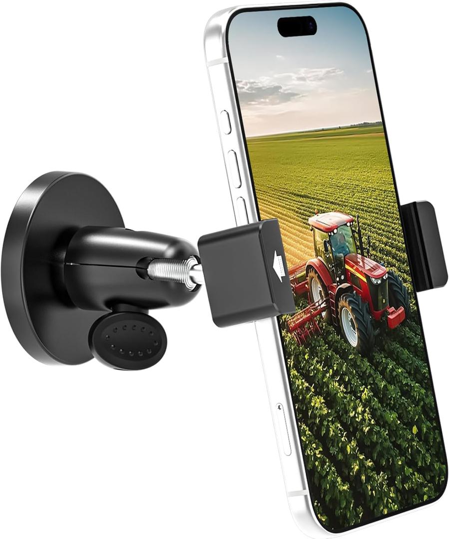 Magnetic Tractor Phone Holder, [All Metal & Sturdy] Magnet Base Phone Mount for Lawn Mower, Heavy Duty Equipment ROPS, Forklift, Boat, Gym Stand for iPhone 17 16 15 14, Galaxy, All 4-7" Phone