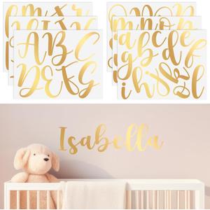Boao Personalized Name Wall Decal Large Letter Stickers Alphabet Custom Name Stickers Nursery Wall Decal for Bedside Bedroom Classroom Home DIY Crafts(Cursive,Gold,Regular)