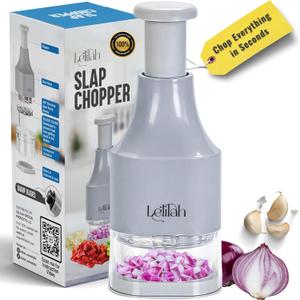 Food Chopper, Slap Chop, Handheld Veggie Chopper for Vegetable, Onion, Garlic, Nut, Hand Vegetable Cutter, Dishwasher-safe, Stainless Steel Blade,  Dishwasher Safe, Easy to Clean (Light Gray)