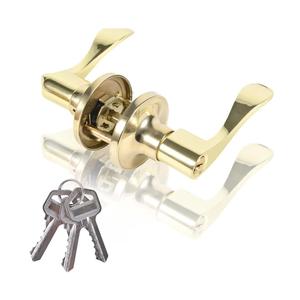 High-Security Stainless Steel Door Handle with Lock and Key, Door Lever for Bedroom, Bathroom and Rooms(Gold)