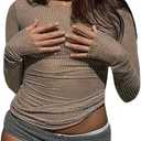 SOLY HUX Women's Plus Size Sparkly Rhinestone Sheer Mesh Tops Long Sleeve Ruched T Shirt Going Out Party Clubwear Solid Khaki XXLarge Plus