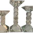 Luxury Crystal Candle Holders for Pillar, Taper Candlesticks Adaptive Sizes for Table Centerpiece Room Decor; Height 5", 6.5", 7" Set of 3