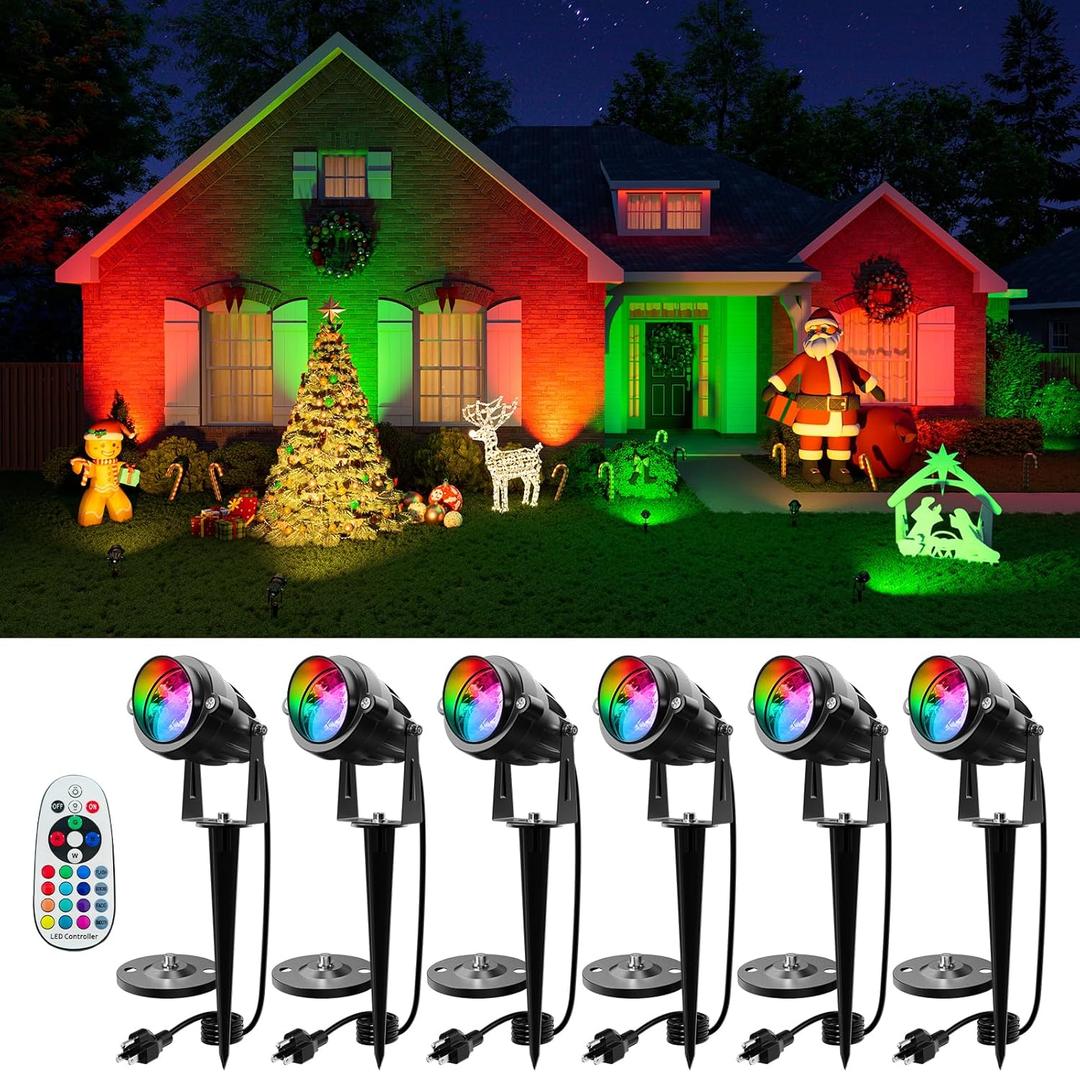 6 Pack Color Change Spotlights for Decor Lighting 120V Remote Waterproof Plug-in Multicolor Landscape Spot Light Uplight for Yard Decoration, Tree, Bush, Status, Indoor Plant, Picture & Painting