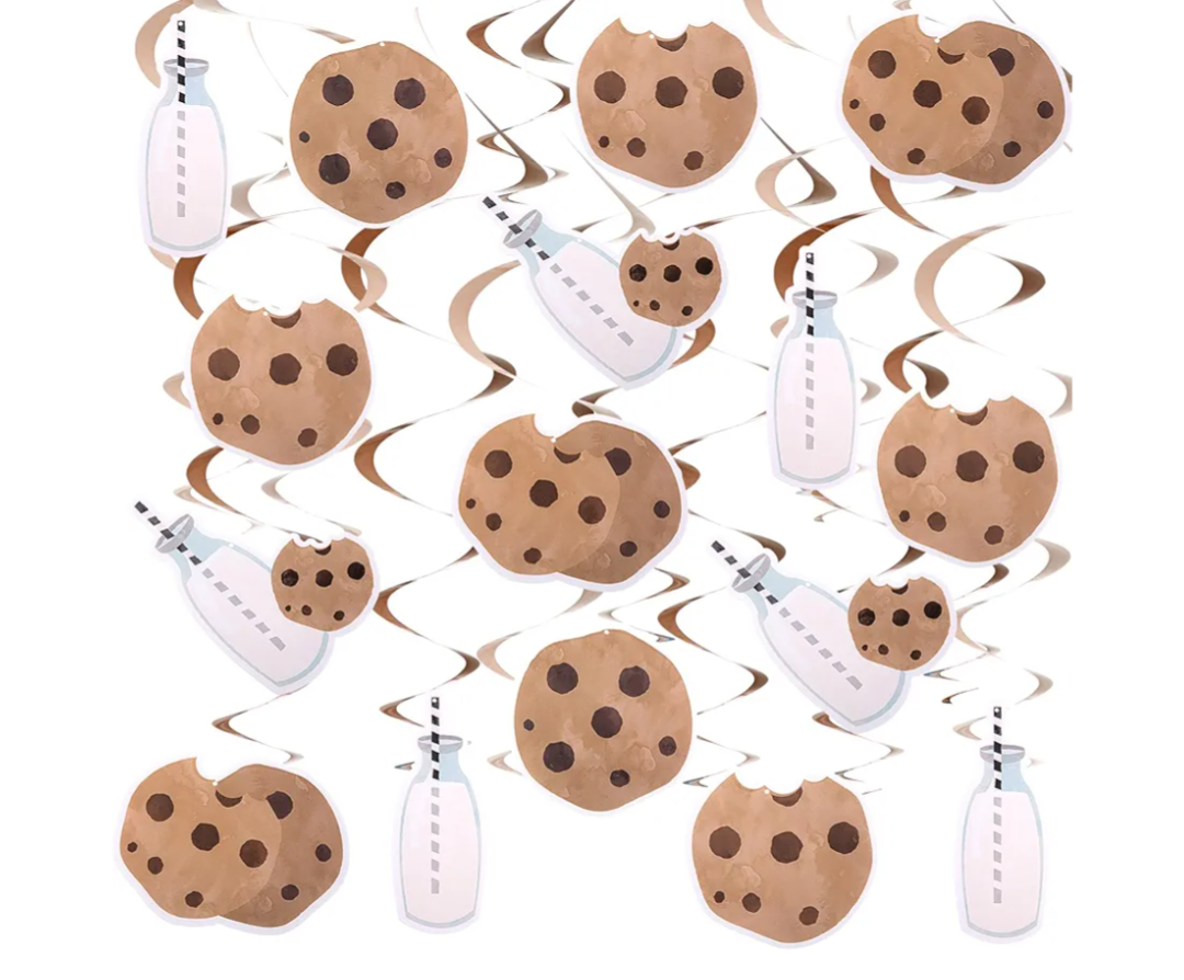 Epakh 30 Pcs Cookie Milk Party Decorations Chocolate Chip Milk Hanging Swirls Cookie Birthday Party Supplies for Baby Shower