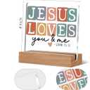 Christian Desk Decor, Jesus Loves You and Me Bible Verse Acrylic Plaque Sign for Home Office Prayer Room Desk Tabletop Decor, Christian Jesus Gifts for Women Men, 4x4 Inch