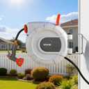 VEVOR Retractable Garden Hose Reel, 1/2 in x 50 ft, Wall Mounted Hose Reel with 9-Function Sprayer Nozzle and 180 Swivel Bracket, Any Length Lock, Automatic Slow Rewind System, for Garden Watering