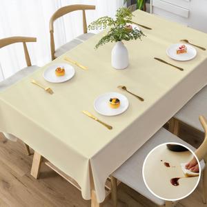 Square Table Cloth,100% Waterproof Tablecloth Oil Proof Spill Proof Vinyl Table Cloth, Wipe Clean Plastic Table Cover for Dining, Camping, Indoor and Outdoor 54" x 54",Beige