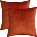 Set of 2 Comfortable Velvet Throw Pillow Cases Decorative Solid Cushion Covers for Sofa Couch and Bed - 18"x18", Rust