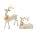 DN DECONATION 2PCS Christmas Reindeer Decoration, Chritmas Clearance Small White and Gold Christmas Decor, Vintage Deer Statues, Resin Deer Figurines for Tabletop Decor Home Living Room Office