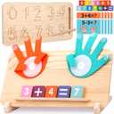 Montessori Learning Toys for Toddlers 2-4, Double-Sided Finger Counting & Number Tracing Board, Colorful Number Blocks, Solid Pine Wood Educational Math Toy for Kids Boys Girls Ages 1 3 5 Year Old