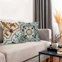 Boho Pillow Covers - 18x18, Watercolor Boho Vintage Retro Floral Mandala Linen Throw Pillow Covers Set of 4, Decorative for Living Room, Bed, Outdoor