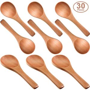 30 Pcs Small Wooden Spoons, 3. 5 Inch Mini Wood Natural Spoons for Jars Tasting Condiments Salt Sugar Coffee Tea Honey Spices, Tiny Wooden Teaspoons for Kitchen Supplies(Light Brown)