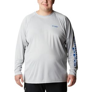 Columbia Men's PFG Terminal Tackle Long Sleeve Shirt (2X Tall, Cool Grey/Vivid Blue Logo)