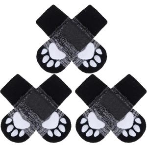 EXPAWLORER 6PCS Anti-Slip Dog Socks to Prevent Licking Paws, Dog Shoes for Hot Pavement, Best Paw Protector Traction Control on Hardwood Floor, Dog Booties for Puppy Small Medium Large Senior Dogs (Grey)