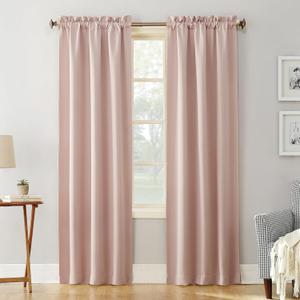 Sun Zero Easton Energy Saving Blackout Rod Pocket Curtain Panel, 40" x 63", Blush Pink (40"W x 63"L (Pack of 1))