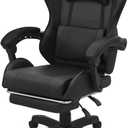 Magshion High-Back Gaming Chair with Footrest, Ergonomic Adjustable Recliner, 360 Swivel PU Leather Computer Chair with Headrest, Lumbar Support and Retractable Footrest for Home Office, Black