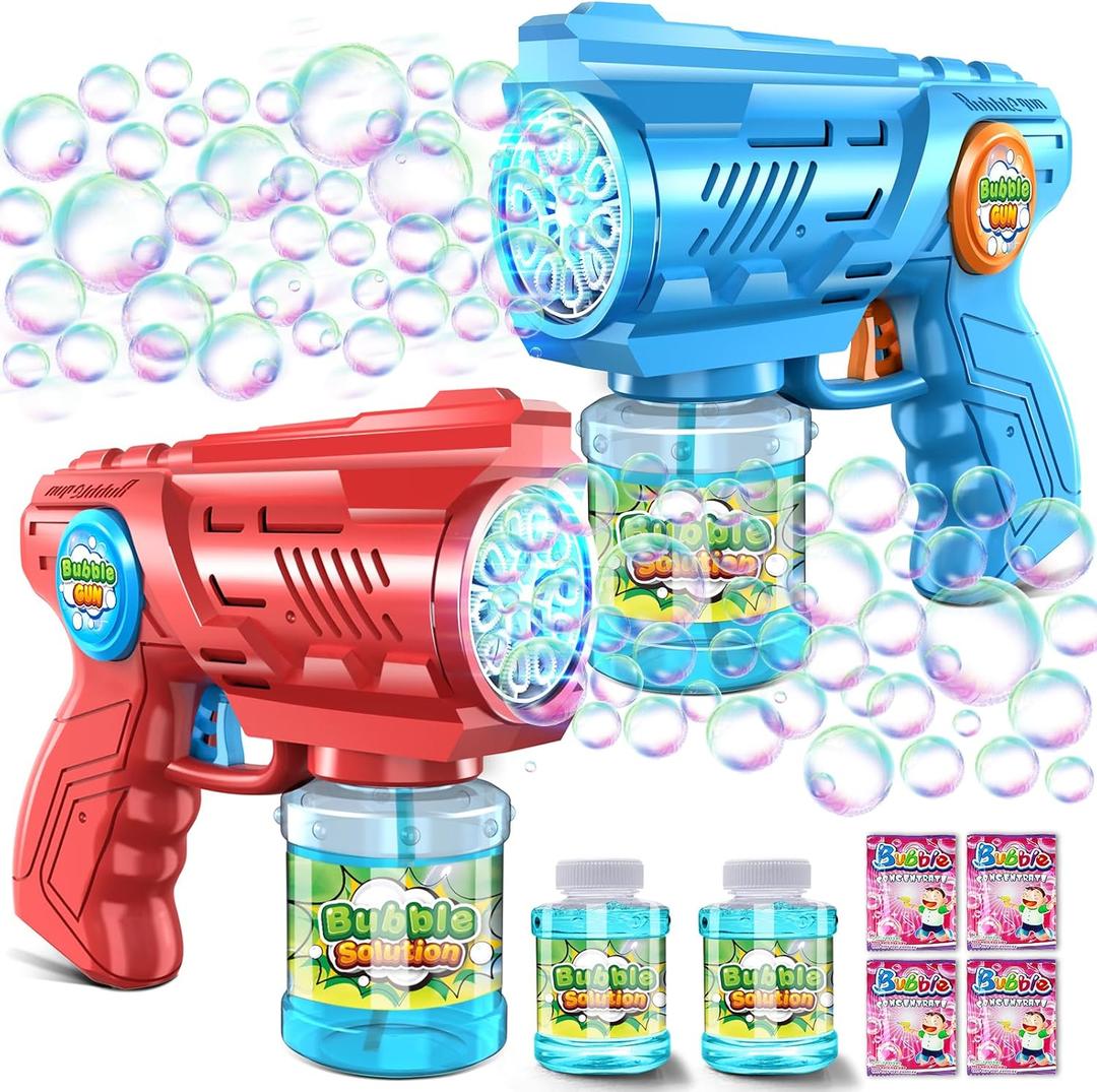 Zerhunt Bubble Gun Machine for Kids 4-8: Automatic 10-Hole Bubble Guns with Rich Bubbles & LED Light - Summer Outdoor Bubble Gun Blaster Toys - 2PCS Bubble Blower (Blue-red)