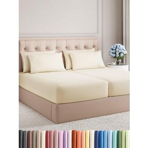 Split King 7 Piece Sheet Set - Comfy Breathable & Cooling - Soft Hotel Luxury Bedding Set with 8-16 Inch Deep Pockets - 1 Flat & 2 Fitted Sheet & 4 Pillowcases - Wrinkle Free & Easy Care - Off White