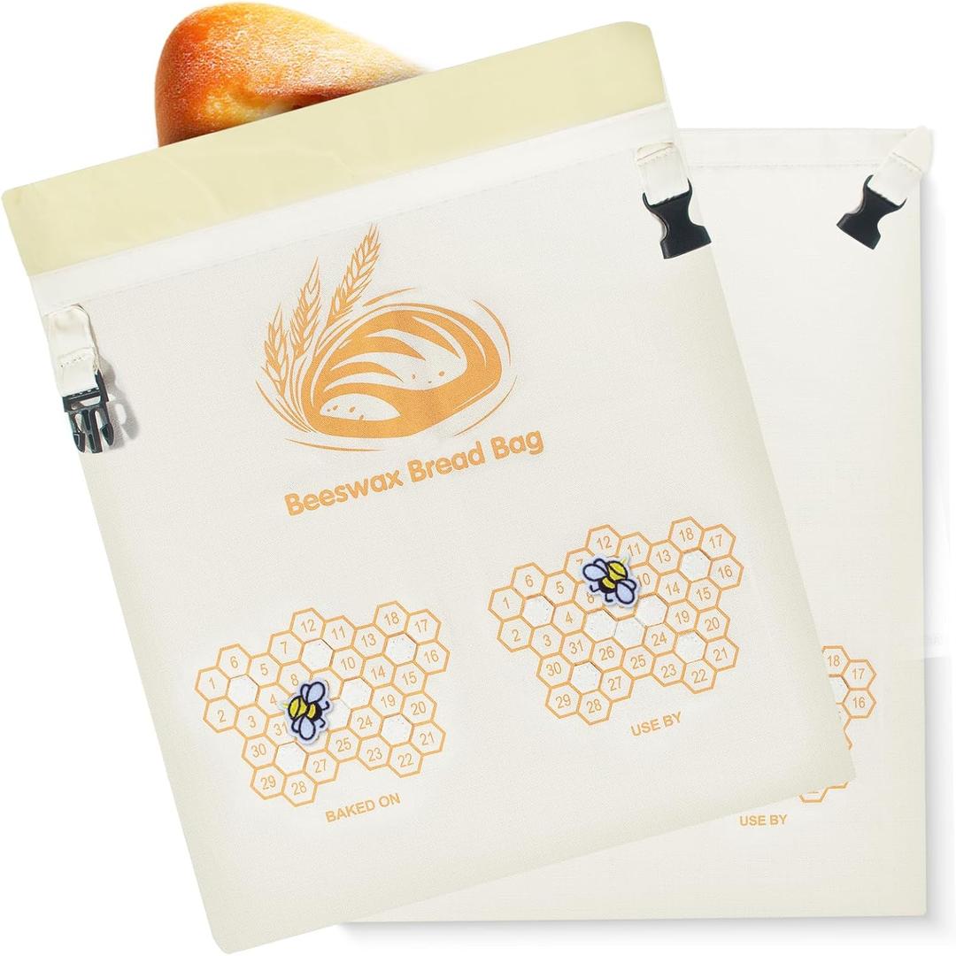 2-Pack Beeswax Bread Bag for Sourdough, Reusable XL Cotton Bread Bag for Homemade Bread, Sourdough Bag, Beeswax Bag with Date Tracker, Sourdough Bread Storage for Freshness, 17x13in (Orange)