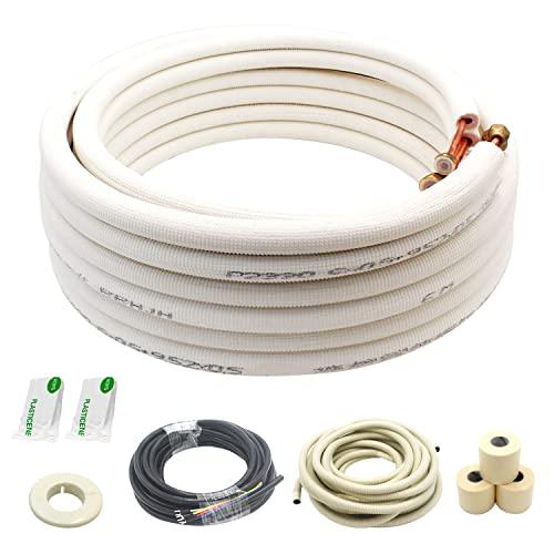 25 Ft Mini Split Line Set.Air Conditioner Copper Tubing Pipes Extension Set, 1/4" & 5/8" 3/8" PE Thickened for AC and Heating Equipment Insulated Coil Line Set HVAC Refrigerant with Nuts. (1/4+5/8)
