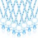 Coume 36 Pcs Shower Party Pacifiers Necklace Acrylic Pacifiers Charm Necklace for Shower Party Decorations Gender Reveal Table Scatter(Blue)