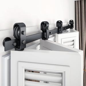 EaseLife 64" Bifold Sliding Barn Door Hardware Track Kit for 4 Closet Door,Top Mount Roller,Slide Smoothly Quietly,Easy Install,Black,Fit for Four 15" Wide Bi-Folding Door (Hardware Only)