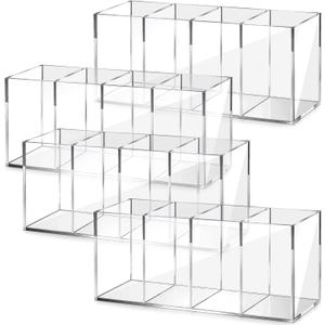 4 Pack Acrylic Pen Pencil Holder - 4 Compartments Clear Pencil Pen Holder Organizer - Makeup Brush Holder Acrylic Pencil Organizer Cup for Office Home Supplies Desk Accessories