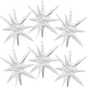 6 Pieces 27 Inches Silver Explosion Balloons, Large 14-Pointed One-Piece Cone Stars Fireworks Aluminum Foil Balloons for Birthday New Year Eve Graduation Christmas Backdrop Party Decorations