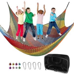 Climbing Net 6.5' x 9.8', Double Layers Playground Safety Net for Kids, Multicolored Climbing Cargo Net for Tree House, Obstacle Training, Back Yard