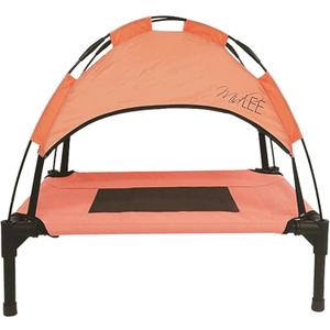 Midlee Salmon Dog Cot with Canopy (18" x 24")-Elevated Dog Bed Cooling Mesh Outside Patio Shade Mesh