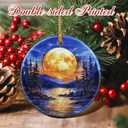 Christmas Ornaments, 2.8 Inch Ceramic Hanging Ornament, Christmas Tree Ornaments, Xmas Decorations, Holiday Decorations, Holiday Party Gifts, and Xmas Gift Ideas - Full Moon Over Forest Lake