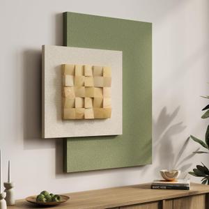 Cuspin Large 3D Wood Green Wall Art for Living Room, Modern Minimalist Sage Green Textured Wall Decor, Abstract Geometric Natural Wooden Block Artwork for Bedroom Dining Room Hallway Home Office, 36"L x 30"W