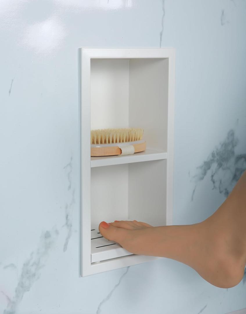 IKITRAEE Shower Foot Rest for Shaving Legs,Double Layer Niche for Footrest,Shower Footrest for Insert Wall,Stainless Steel 304Matte White,12.2 in x 4.8 in x 3.9 in