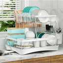 Large Dish Drying Rack, 2-Tier Dish Racks for Kitchen Counter, Detachable Large Capacity Dish Drainer Organizer with Utensil Holder, Dish Drying Rack with Drain Board, White