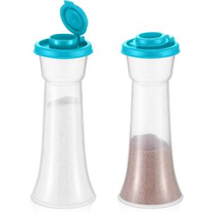 Baderke 2 Set Plastic Salt and Pepper Shakers Hourglass Salt and Pepper Shakers with Lids Large Covered for Camping Outdoor Lunch Home Kitchen Restaurant (Ocean Blue)