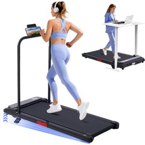 Electric Treadmills for Home with Incline, Walking Pad Treadmill with Handle Bar, 0.6-7.6MPH Portable Small Treadmills with Handles for Home Small Spaces, 3.0HP Walking Pad with Incline and 350LBS (Black-1)