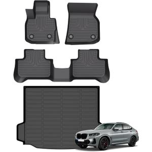 Floor Mats & Cargo Liner for 2018-2024 BMW X3 G01/M40i/30i/M (Not for car Without Spare tire & X3 30e 2020-2021) All Weather Automotive TPE Liners Set Anti-Slip Waterproof Floor Liners Accessories