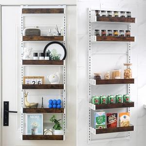 ELEV8N Over-The-Door Organizer – 6-Tier Wooden Pantry Storage Shelf with 12 Hooks, Wall-Mount or Hanging Spice Rack for Kitchen, Bathroom, or Closet