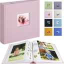 Photo Album with Writing Space 50 Pages 4x6 Photos Hold 200 or 5x7 Pictures Hold 100, Linen Cover Small Photo Book Albums with Memo for Anniversary Wedding Baby (Pink)
