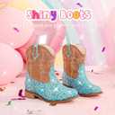 Toddler Girls Cowgirl Boots Glitter Toddler Cowboy Boot Ankle Girls Boots Little Kids Horse Riding Shoes Party Birthday (Blue Sequins)