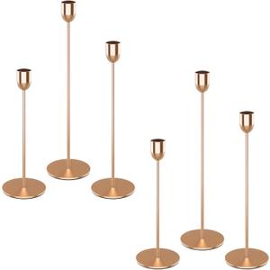 ChefBee 6PCS Gold Tall Candle Candlestick Holder, Taper Pillar Candle Sticks Stand Holders Decor, Centerpiece Dining Table Wedding Festive Fireplace Mantle Vintage Room Decorations, Housewarming Gift
