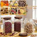 Domensi 6 Pack Vintage Glass Jars with Lids 34 oz with Begonia Pattern Acacia Wood Mason Jar Lids Airtight Pantry Containers for Kitchen Countertop Tea Coffee Spices and Snacks
