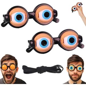 2PCS Funny Glasses for Adults Crazy Eye Glass Googly, Novelty Shaking Eye Glasses, Eyes Glasses Adult Size Silly Sunglass With Blinking Eyeball for Party and Performances